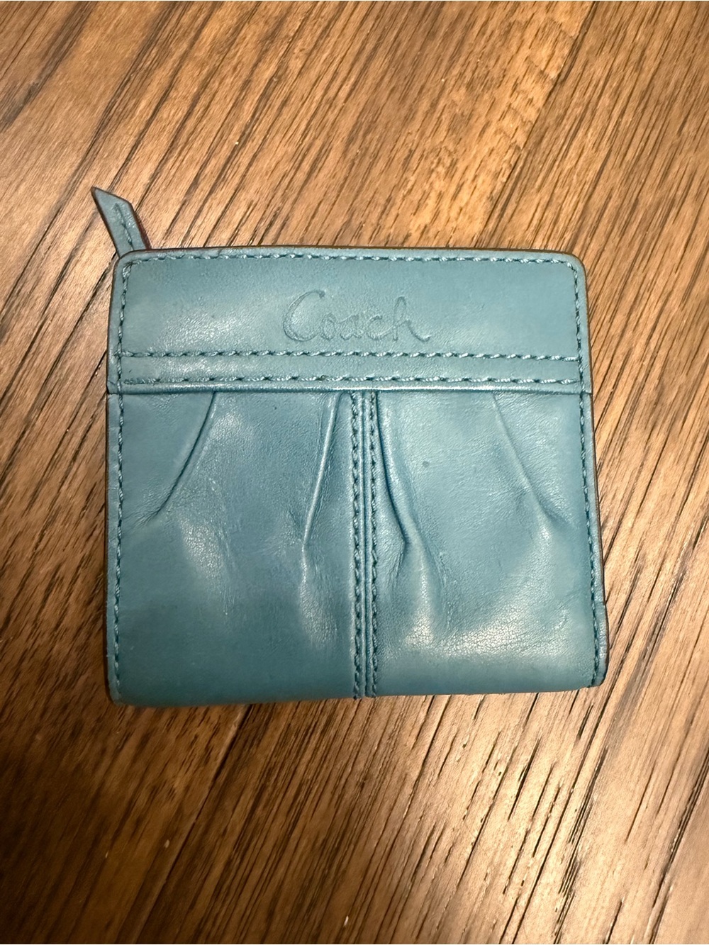 Coach Teal Blue Leather Compact Zip Wallet